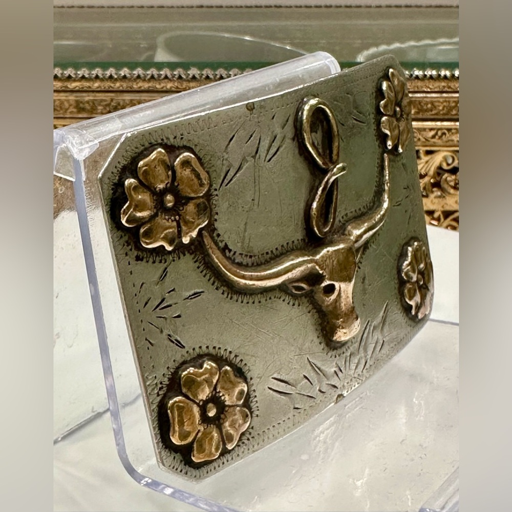 VTG Ricardo Nickel Silver/Bronze Trim Longhorn/Steer “J” Belt Buckle EUC - Picture 9 of 17